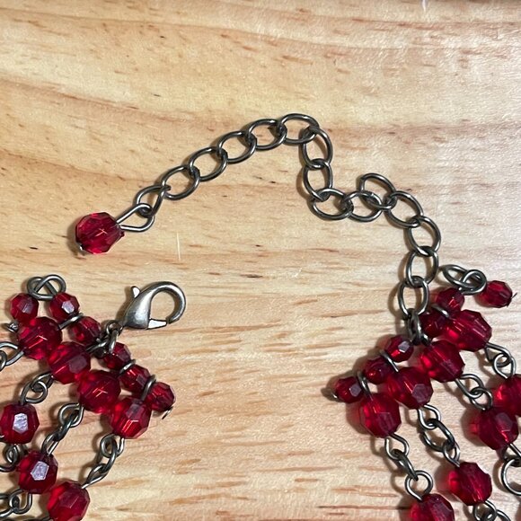 Ruby Red Faceted 5 Strand Beaded Necklace - Picture 5 of 5
